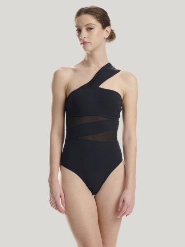 Sheer &Opaque Swimsuit Crna S 4W7214