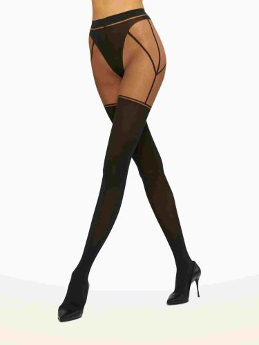 Garter belt tights bez/crna xs 14985